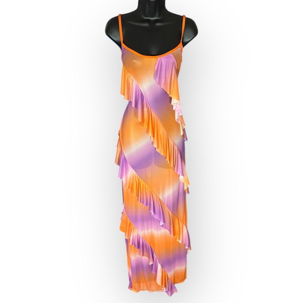 PrettyLittleThing Ombre Mesh‎ Maxi Beach Cover Up Dress Size 8 NWT Sheer PLT